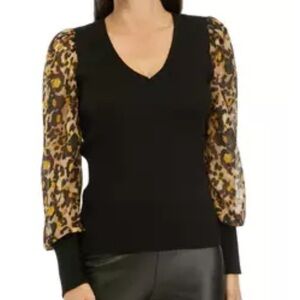 DKNY‎ Animal Printed Chiffon Sleeve black knit Sweater